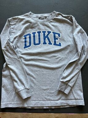 Duke Grey Long Sleeve Crewneck Tee - Blue Logo